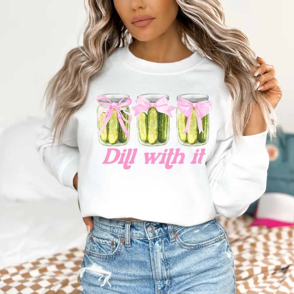 Dill With It Sweatshirt, Fun Unisex Crewneck for Pickle Lovers, Gift for Foodie Friends, Casual Chic, Comfortable Everyday Wear, Unique