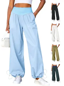 Fisoew Womens Wide Leg Pants Casual High Waist Baggy Track Pants Loose Fit Drawstring Cuffs Lounge Pant with Pockets