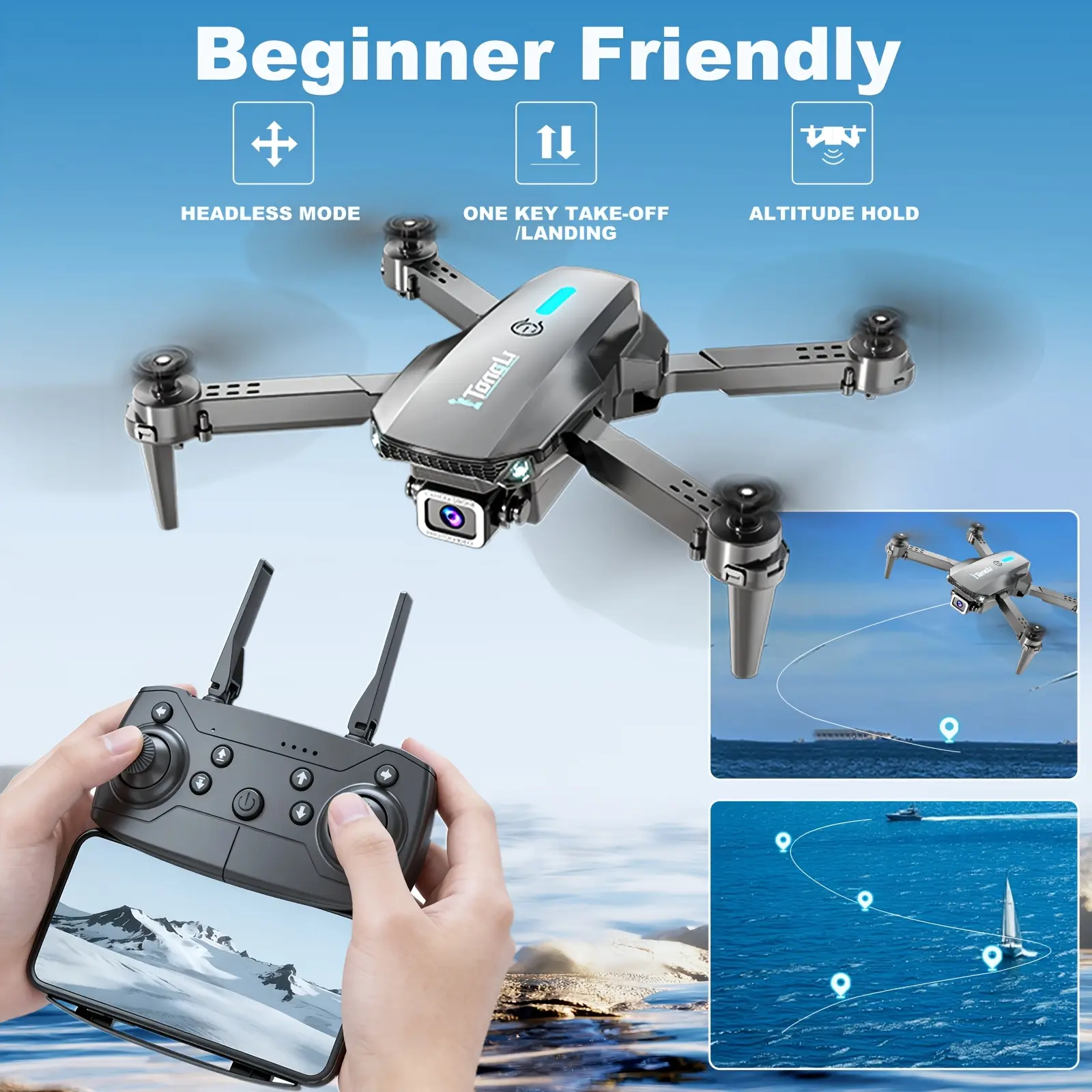 TongLi Entry-Level Aerial Photography Remote Control Drone Quadcopter, Remote Control Helicopter, Foldable Drone with One-Click Takeoff and Landing, 360° Rotation° Stunt Flip, Optical Flow Hovering, Advanced Technology, Birthday Gift, Includes Storage Bag