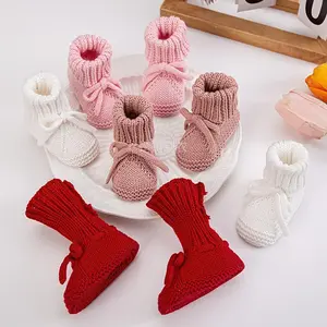 New1 Pair Handmade Knitted Baby Knee-Length Socks with Hair Bows - Soft Polyester Ankle Socks for Girls, Red & White, Perfect for Christmas, Baptism, and Winter Outfits, Baby Girl Socks, Christmas Baby Wear, Bow Adorned Socks, Soft Texture Socks