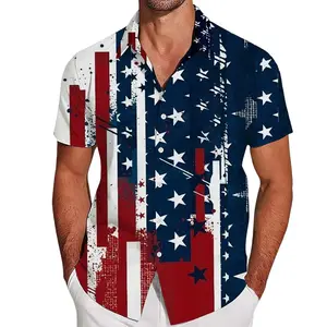 Men's 4th of July Hawaiian Shirt, Patriotic American Flag Button Down Shirt, Quick Dry 4-Way Stretch Beach Shirt for Independence Day Party BBQ Vacation