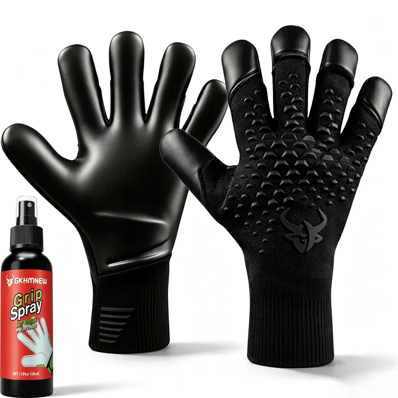 GKHMNEW Anti-Skid Football Goalkeeping Gloves for Boys - 4mm Rubber Strong Grip Palm, Football Accessories, Includes 30ml Grip Spray, Outdoor Sport Gear
