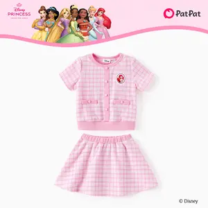 Disney Frozen Elsa Stitch Moana Minnie Toddler Girls 2 Piece Set Pearl Buttoned Knit Top Tweed Skirt Outfit for Kids Aged 2-7 Girly，SprIngGIowUp ,RefreshedLook
