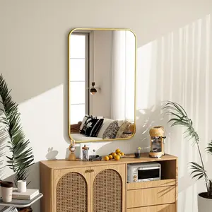 Rounded Corner Wall Mirror – Aluminum Alloy Frame Rectangular Mirror, Hang Horizontally or Vertically, Multiple Sizes from 20" to 48", for Living Room, Bedroom, Hallway