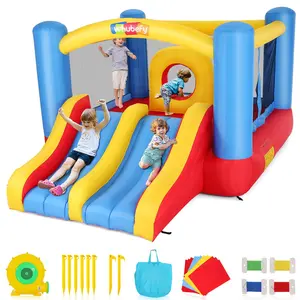 Whubefy Inflatable Bounce House for Kids 4-12, 12.6FTx9FT Bouncy Castle with Elevated Double Racing Slides Obstacle, Large Bouncing Area, Indoor&Outdoor Blow up Bouncy Castle Jump Park for Family Backyard Fun, Christmas Gifts