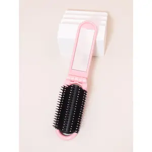 1pc portable mini foldable anti-static massage mirror hair comb travel girl with mirror foldable comb Special for real hair wigs