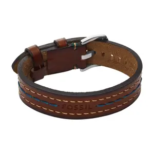 Fossil Men's Everett Topstitch Brown Leather Strap Bracelet