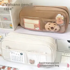 Volcano Pens Pencil Case 5-layer Resilient Fabric Wide Opening Transparent Window Multifunctional Zipper Pencil Case Pastel Colors Ideal for Students Professionals