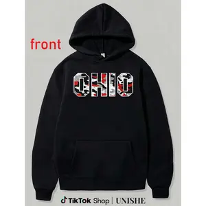Casual Unisex Ohio State Hoodie – Long Sleeve, Distressed Print, Machine Washable Fabric