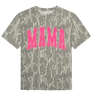 Pink Mama Turkey Track Camouflage T-Shirt, Floral Inspired Outdoor Graphic Tee, Soft Women's Outfit, Mother's Day Streetwear Style Apparel