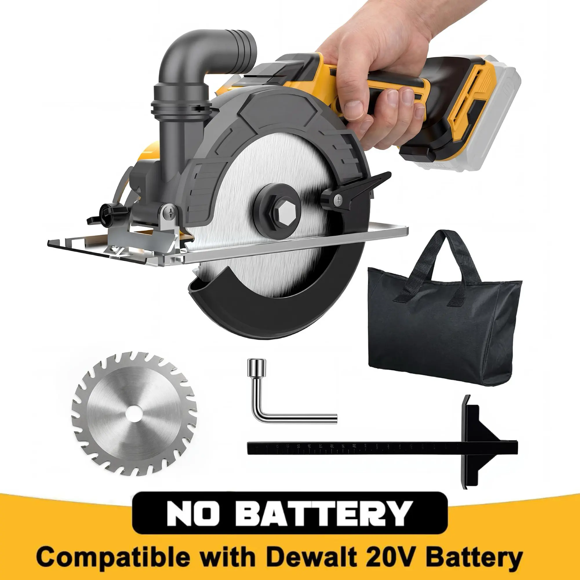 FunnyWhale 6-Inch Brushless Motor Cordless Circular Saw, Dewalt 20V Compatible (No Battery) Cordless Cutting Machine with 6" Blade, 2" Cutting Depth, 0-45° Bevel, Bag, Ruler for Woodworking, PVC Parts