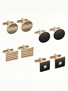 4 Pairs Business Style Cufflinks, Silver, Geometric Design, Perfect Gift for Men, Elegant and Simple, All Seasons