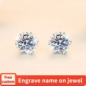 S925 Sterling Silver High Grade Certified Synthetic Moissanite Snowflake Ear Stud E Cut VVS1 Clarity D Color Daily Life Earrings-602(20%)