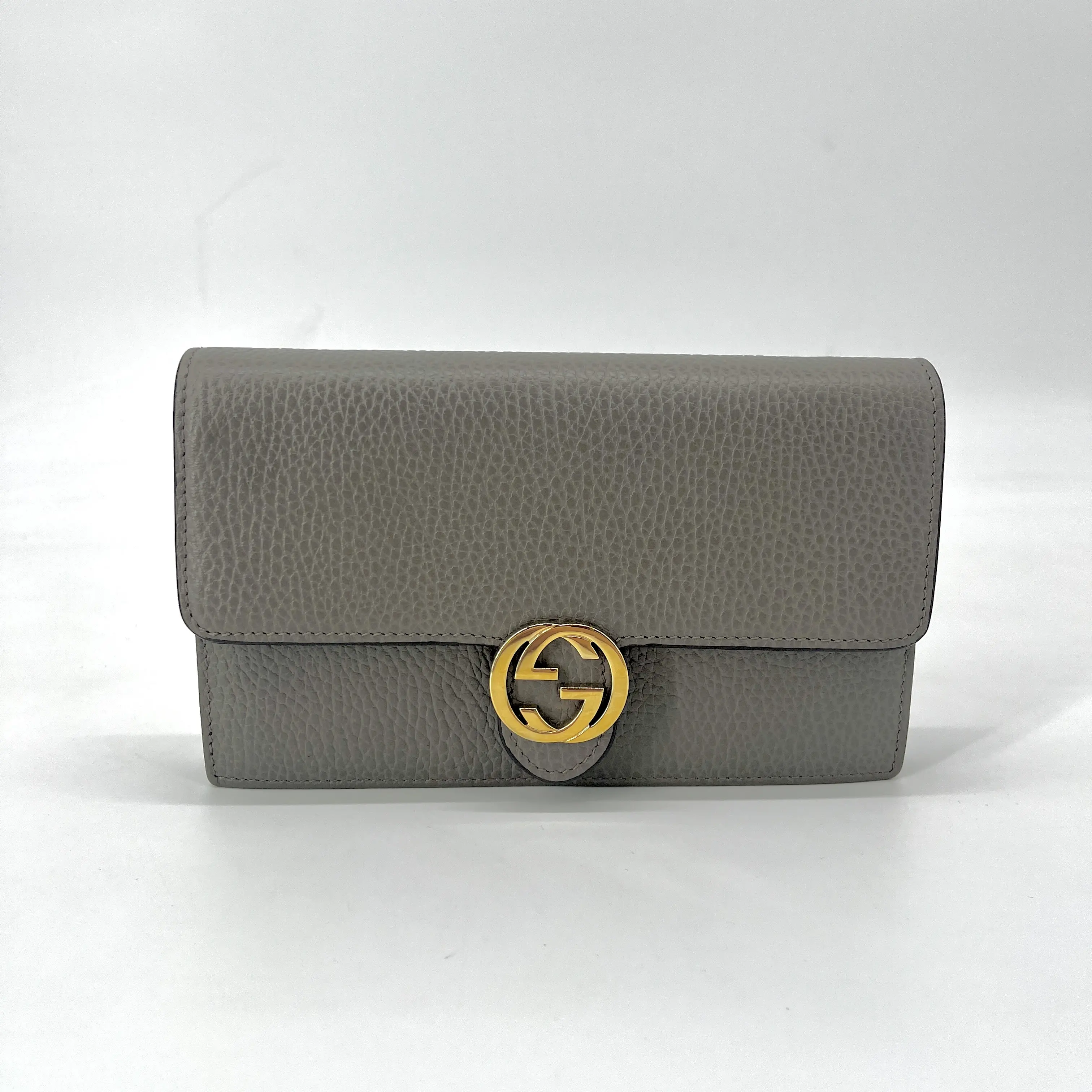Pre-owned GUCCI Leather Shoulder Bags Calfskin Genuine Wallet On Chain Everyday, Casual Shoulder Bag & Crossbody Mini Purse (Grey Interlocking GG Design), Everyday Shoulder Bag, Genuine Purses