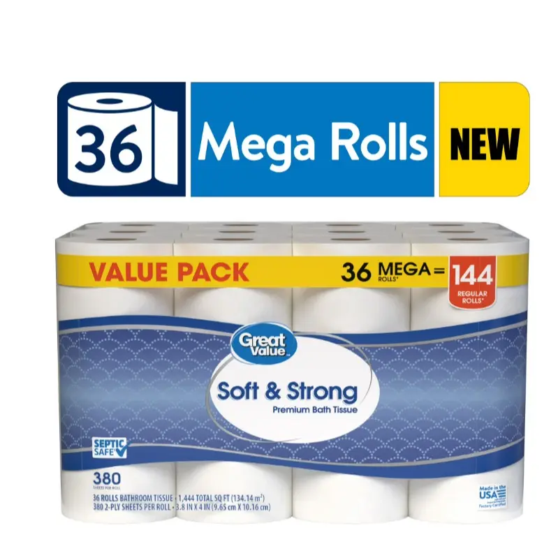 Soft & Strong Premium 2-Ply Toilet Paper, 36 Mega Rolls, 380 Sheets per Roll