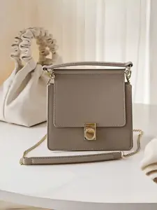 Elegant Locking Flip Cover Briefcase, Minimalist Luxury Lock Bag, Office Commute Shoulder Casual Crossbody Handbag, Stylish Business Accessory