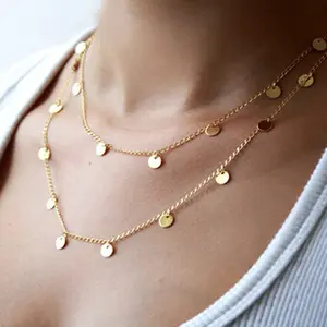 jewelry simple disc long necklace sweater chain personalized geometric sequin necklace sweater chain