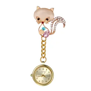 OIDEA Women's Cute Cat Brooch Pin Detachable Numeric Nurse Fob Watch