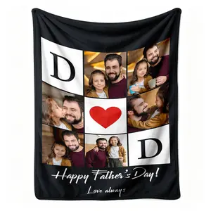 Custom DAD Letter Photo Collage Flannel Blanket, Personalized Father's Day Picture Pattern Soft Warm Throw, Cozy Nap Blanket for Sofa Couch Bed, Sentimental Customized Gift for Father from Daughter Son, Father's Day Birthday Christmas Gift