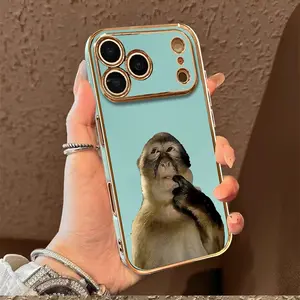 Biting Finger Monkey Pattern Phone Case, New Model with 6D Solid Color Electroplated Material Compatible with Mobile Phone Accessories for iPhone 17 Pro Max Phone Case 17 Air 16 Pro Max 16E 16Plus 15 Pro Max 15Plus 15 14 Pro 13 12 11 Pho, Protective Shell