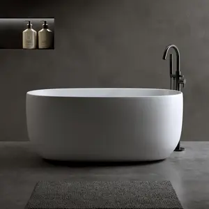 Aobtkel®47'' Independent solid surface resin stone bathtub, a modern designed independent bathtub with pop-up drainage and overflow pipes, suitable for small households#Summervibes