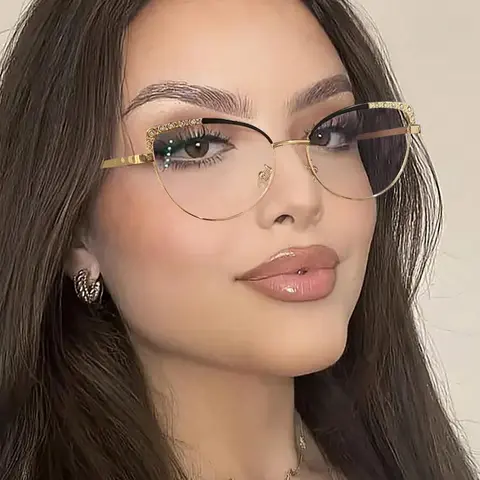 Women's Elegant Glittering Cat Eye Frame Eyeglasses, Fashionable Eyeglasses for Daily Use, Fashion Accessories for Women & Girls, Fashionable Frames Glasses, Fashion Eyewear, Trendy Frames