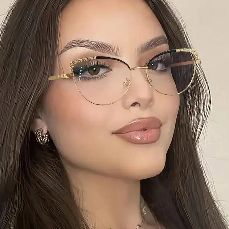 Women's Elegant Glittering Cat Eye Frame Eyeglasses, Fashionable Eyeglasses for Daily Use, Fashion Accessories for Women & Girls, Fashionable Frames Glasses, Fashion Eyewear, Trendy Frames