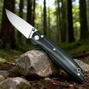 Folding Knife D2 Blade Micarta Handle with Pocket Clip EDC Tactical Knife thumb knobs Axis Lock EDC Multitool Knife(Green)