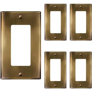 Decorator  or Outlet Metal Wall Plate, Stainless Steel Outlet Cover,  Resistant, Size 1-Gang 4.50" x 2.76", Stainless Steel 201, 7731-AB-5PCS, Antique Brass, 5 pack