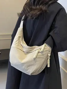 Women's Solid Large Capacity Crossbody Bag, Fashionable Lightweight Shoulder Bag for Daily Commute, Casual Trendy Versatile High-quality Daily Commuting Bag,Adjustable Strap Bag