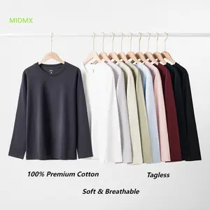 MIDMX 100% Premium Cotton Long Sleeve Top Comfy Daily Wear Relax Fit Eco-Friendly Staple Breathable Gym to Street Style Premium Cotton Crewneck  Fall Essential