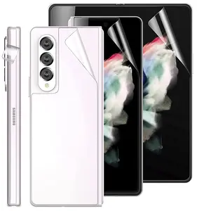 Screen Protector Wrap for Galaxy Z Fold3, Nakedcellphone [Hydrogel Soft Film] Clear Transparent Display Scratch Guard [Front/Hinge/Back/Inside] for Samsung Galaxy Z Fold 3 5G (SM-F926, 2021)