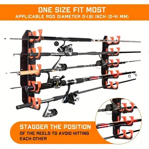 1 Pair Space Savings Fishing Rod Holders | Wall or Ceiling Mounted Rod Finisher with Soft TPU Protective Pad, ABS Plastic Rod Storage for Seawater, Spins, Drops, and Tow Rod Holders (up to 5 rods), Tackles, and Reel Wheels