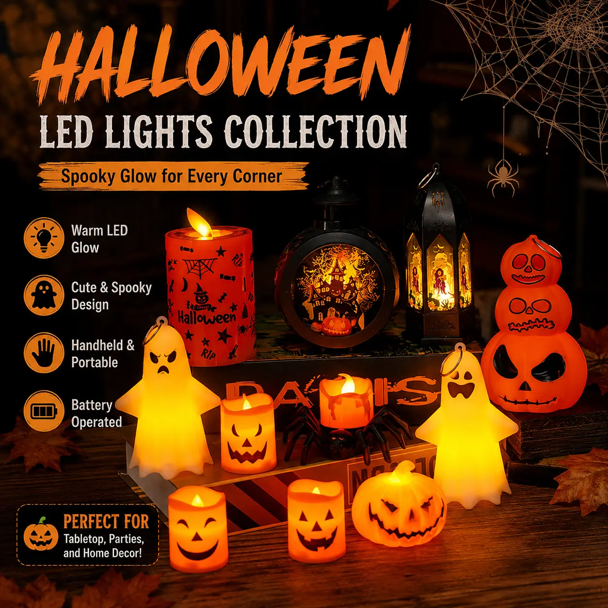 Halloween LED Pumpkin Lantern – Handheld Light-Up Tabletop Decoration