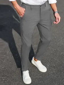 Men's Classical Suit Pants Solid Color Dress Pants Plain Elastic Waist Long Pants with Pockets Soft and Breathable Commuting Business Going Out Work Life Club Wear Wedding Dress Pants Formal Occasion