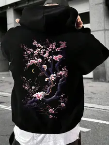 Japanese Cherry Blossom Hoodie Sweatshirts, Soft Comfortable Fitted Home Casual Wear, Eastern Street Style, Perfect for Relaxing at Home and City Outings