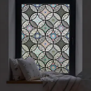 Colorful Circle Pattern Window Privacy Film, Static Cling Sticker, UV Protection, Home Office Bathroom Decor, No Glue Needed