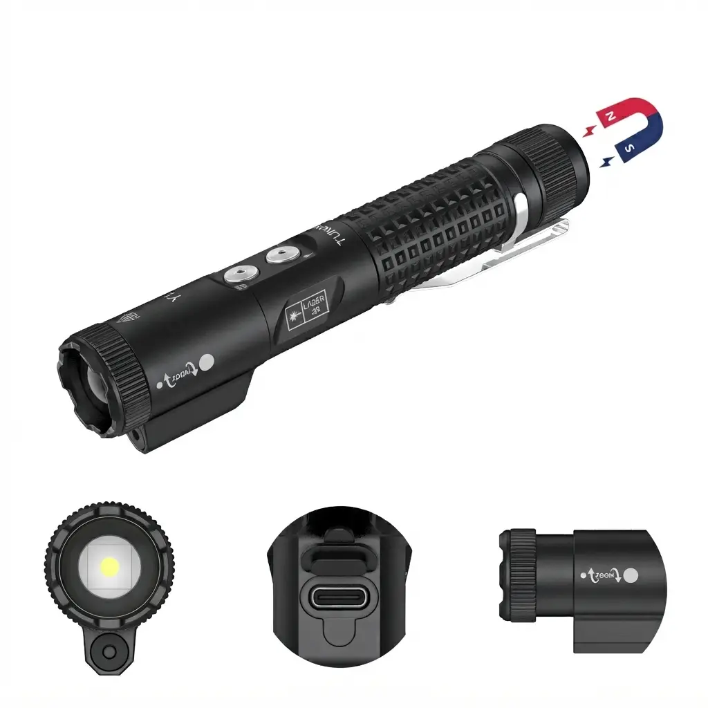 Tuneng Y1 1200LM Rechargeable LED Tactical Flashlight - Zoomable Pocket Torch with Magnetic Tail, IP65 Waterproof for Camping, Mechanics (Home Improvement Outdoor Lighting)