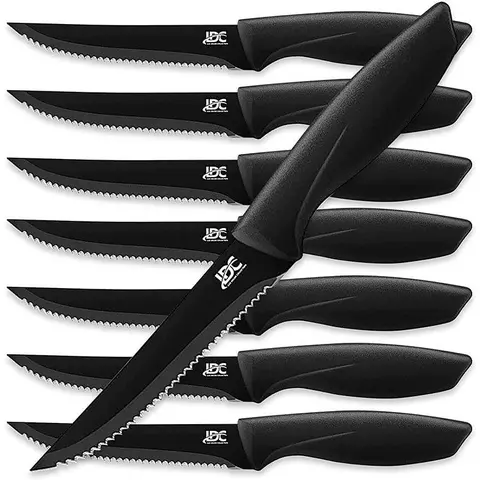 LDC LUX DECOR COLLECTION 8-Piece Thick Stainless Steel High Carbon Steak Knife Set, Strong Rivet Hold, Ergonomic Non-Slip Lightweight Handles, Serrate Steak Cuts Block Cutlery (9.45 x 2.36 x 1.77 in)