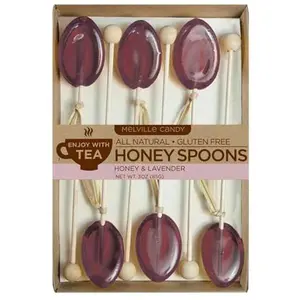 Melville Candy All Natural Honey Spoons for Tea – Lavender Flavor Spoons & Lollipops on Wooden Ball Sticks – Gluten-Free, American Honey Stirrers for Tea, Coffee, & Hot Beverages – 6 PCS Gift Box