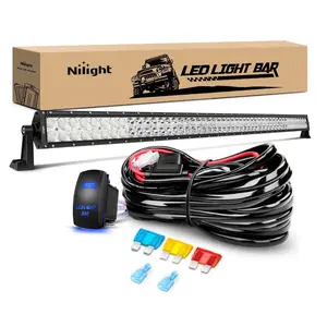 Nilight 52Inch 300W Spot Flood Combo Led Light Bar Off Road 12V On/Off 5 Pin Rocker Switch Power 14AWG Wiring Harness Kit-1 Lead for Trucks rocker switch Car Accessories Vehicle Automotive  dealsforyoudays