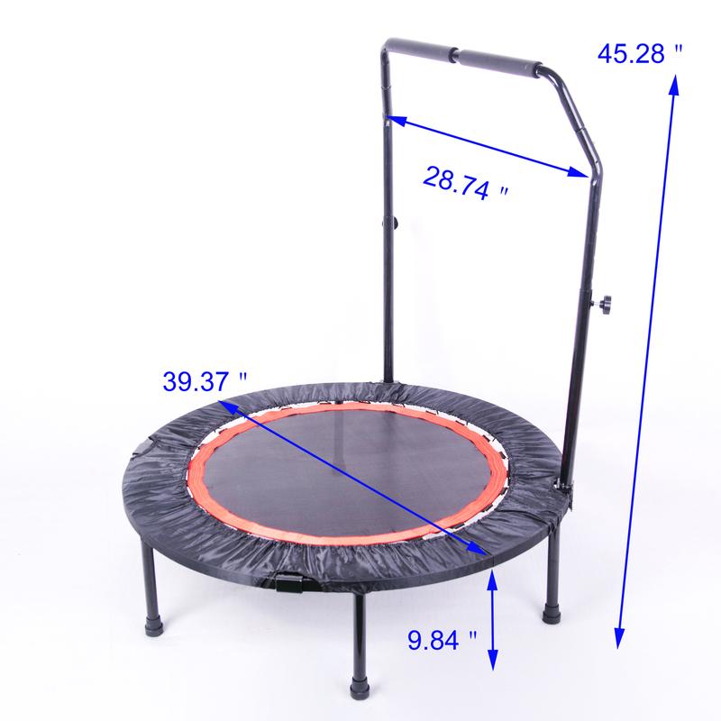 40'' Foldable Mini Trampoline Max Load 330lbs Fitness Rebounder With Adjustable Foam Handle Exercise Trampoline For Adults Indoor Garden Workout