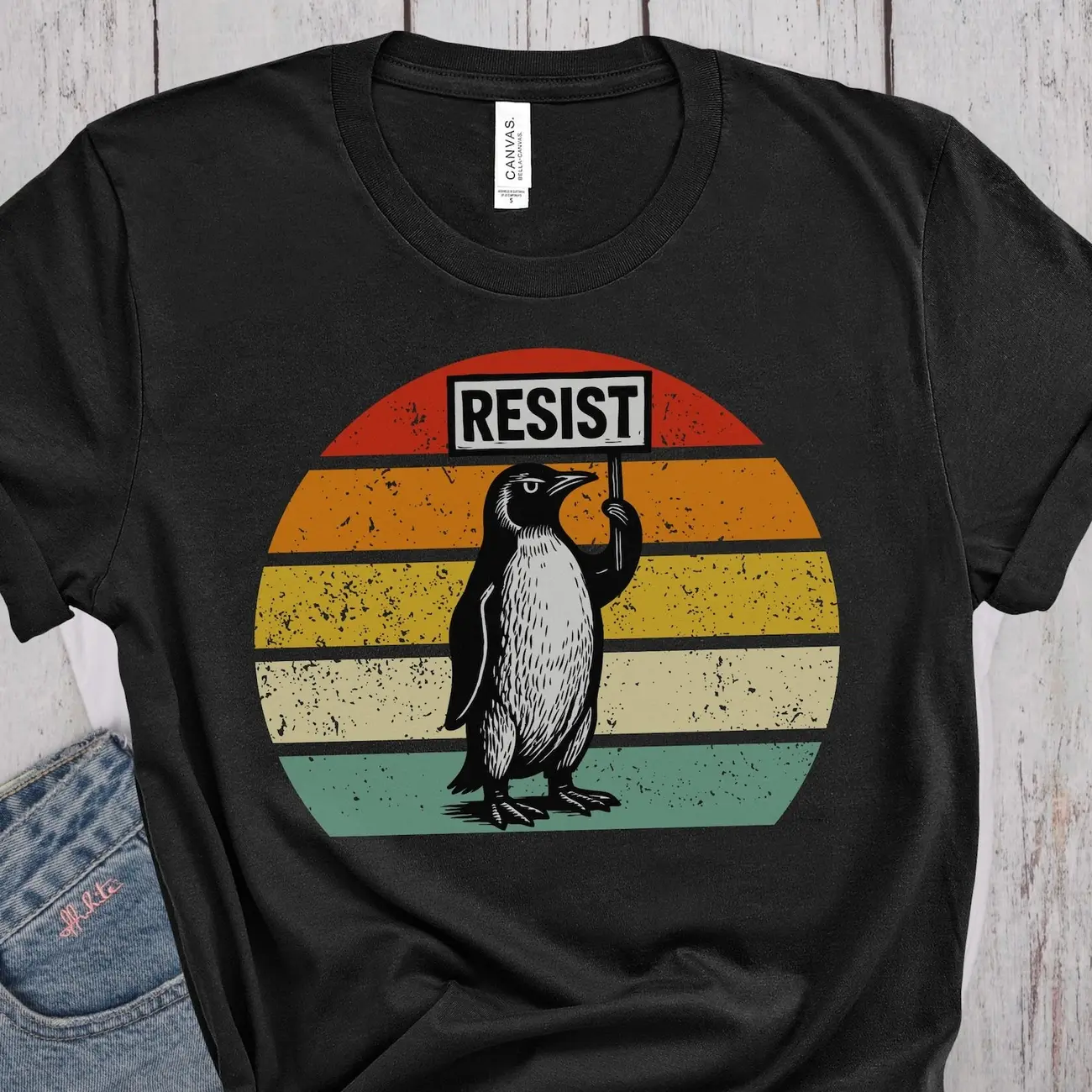 Resist Penguin Shirt, Protest Penguin Tee, Resist Activism Graphic Design TShirt, I Stand With Penguins, Funny Protest Against Tariffs Shirt 0C7