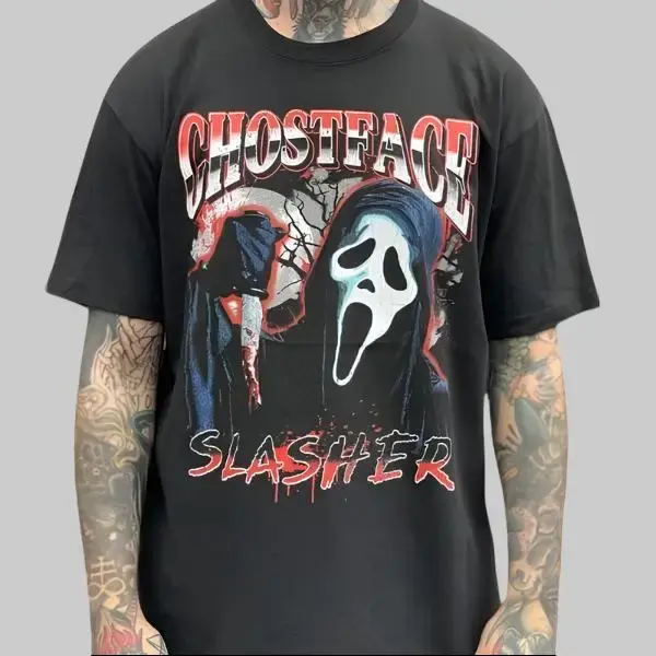 The Ghostface Slasher Scream T-Shirt, Horror Movie Graphic Scream, Vintage Style, Streetwear For Fans