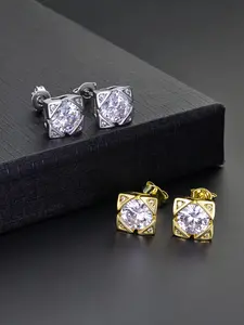 2PCS ICED CHICS square large zircon stud sets, Zircon Stud Earrings, hip-hop street style jewelry accessories, suitable for both men and women, couple style, perfect for daily wear, versatile