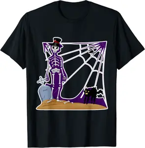 Happy Halloween Spider Web - halloween skeleton and tomb T-Shirt - Jaredsab Shop 23B09J6MDD1R