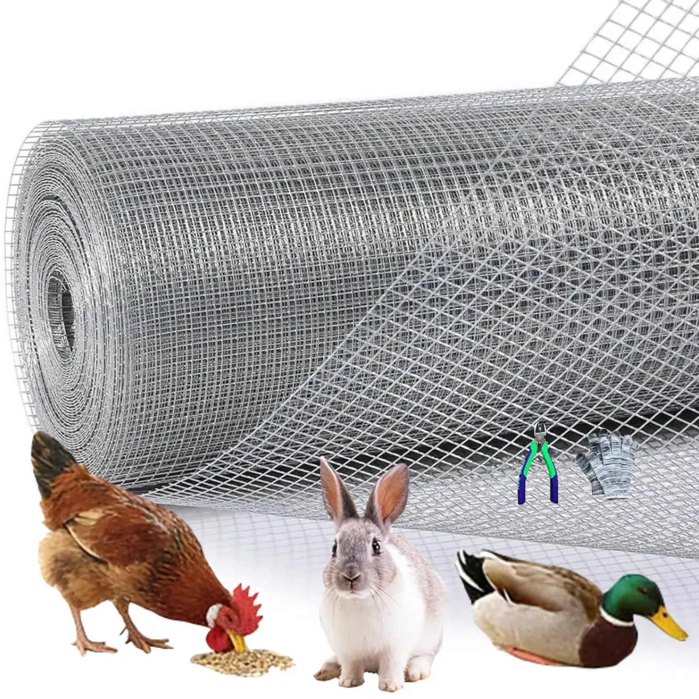 16inch x 50ft Hardware Cloth 1/2 inch Chicken Wire Fencing 19Ga, Hot Dipped Galvanized After Welding Garden Plant Supports Welded Metal Chicken Wire Fence Poultry Animal Netting Cage Screen