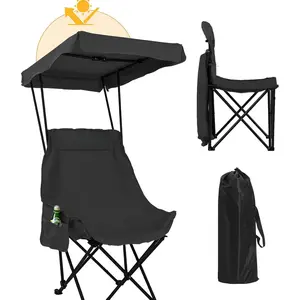 Portable Camping Chair Beach Chair with Shade Canopy, Fold Lightweight Oversized for All, Easy to Open and Close Without Installation, Side Pocket Design for All Outdoor Activities, Black