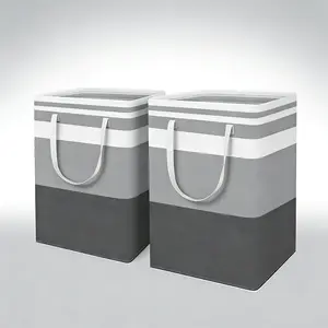 2-Pack Large Grey Laundry Hamper with Handles | Sturdy Freestanding Collapsible Laundry Basket | Waterproof Foldable Clothes Hamper for Bedroom Bathroom Laundry Room Dorm Storage #LaundryHamper #CollapsibleLaundryBasket #LaundryStorage #HomeOrganization
