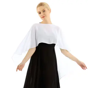 Long Chiffon Cape Shawl Wedding Jacket Women Shrug Bolero Wraps Black Off White Red One Size Etole Mariage Bolero 2022